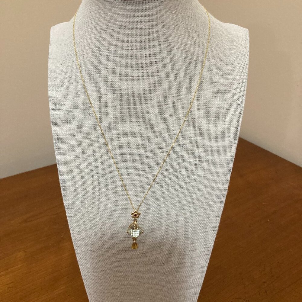 10K Yellow Gold Synthetic Aquamarine Pendant 18"